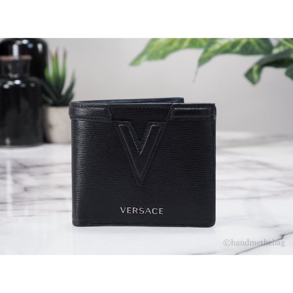 Versace Other - SOLD OUT!!   Monogram V Logo Bifold Organizer Wallet Black Grained Leather